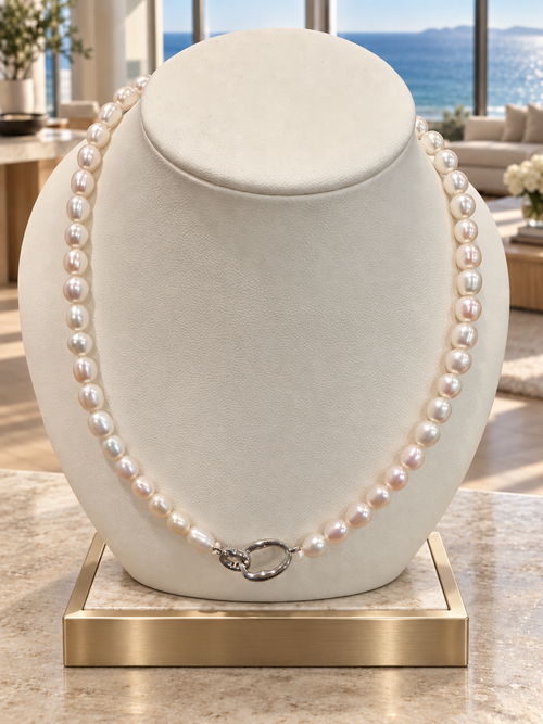 Coastal Whisper – 5mm White Rice Freshwater Cultured Pearl Strand