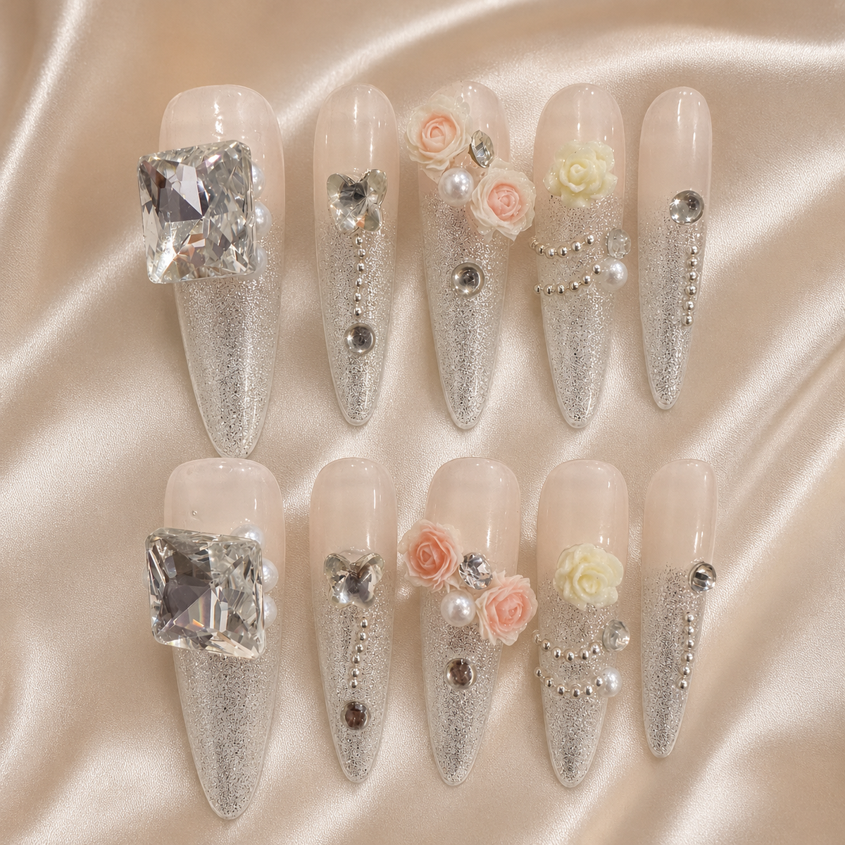 Crystal Bridal Garden– Small Press-On Nails