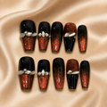 Midnight Copper Glow-– Medium Press-On Nails